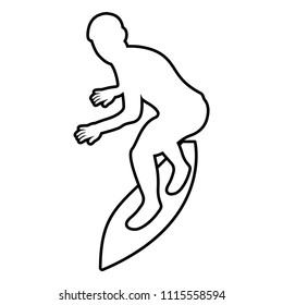 Surfer on surferboard icon black color