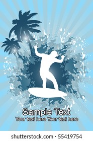 Surfer on tropical background
