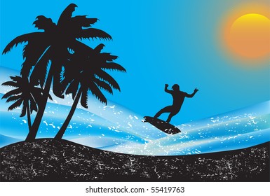 Surfer on tropical background