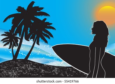 Surfer on tropical background