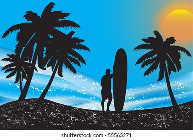 Surfer on tropical background