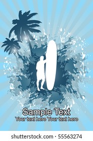 Surfer on tropical background