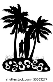 Surfer on tropical background