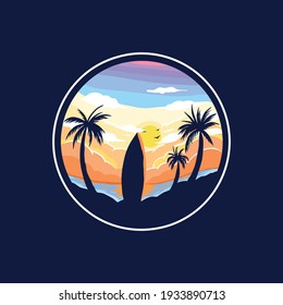 Surfer On A Tropical Beach, Sunset Surf