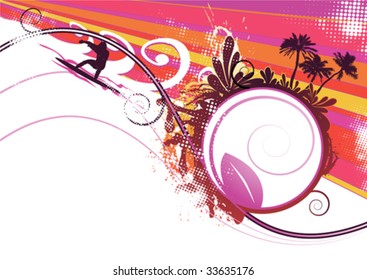 surfer on vector waves background