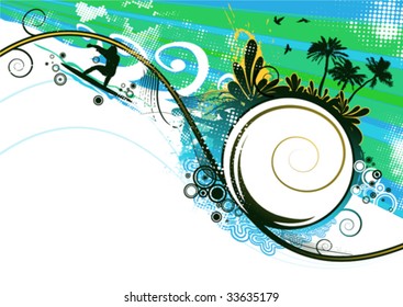 surfer on vector waves background