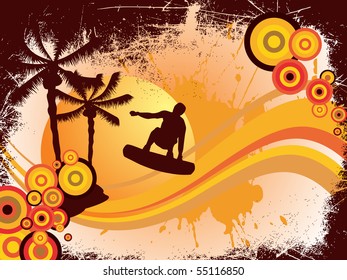 surfer on vintage background - vector