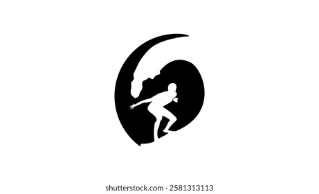 surfer on wave, black isolated silhouette