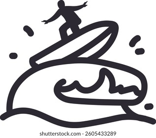 Surfer On Wave Doodle Vector Illustration