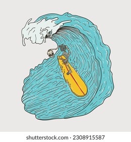 Surfer on the wave. Hand drawn sketch. Vector illustration