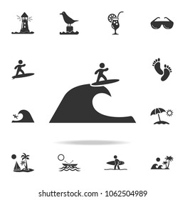 surfer on the wave icon. Detailed set of beach holidays icons. Premium quality graphic design. One of the collection icons for websites, web design, mobile app on white background