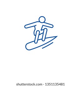 Surfer on wave line icon concept. Surfer on wave flat  vector symbol, sign, outline illustration.