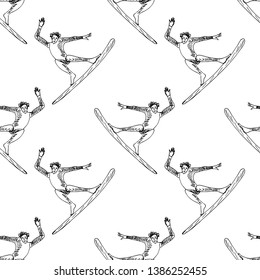 Surfer on wave. Seamless pattern.  Vector illustration.