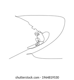 Surfer On A Wave In The Tube Getting Barreled  - Continuous One Line Drawing