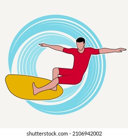 Surfer en la ilustración del vector de onda