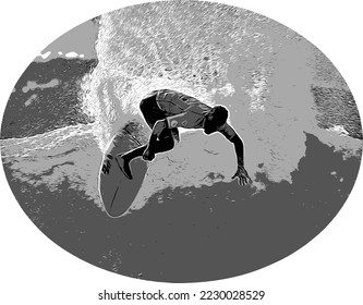 Surfer On Wave Vector Illustration