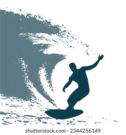 Surfer en la ilustración del vector de onda