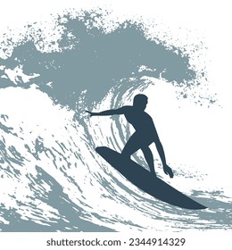 surfer en la ilustración del vector de onda