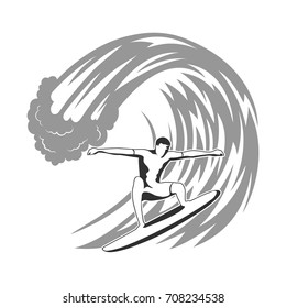 Surfer on wave vector illustration.