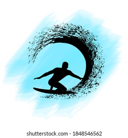 surfer on waves in grunge style vector illustration