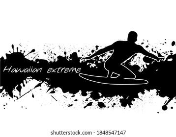 surfer on waves in grunge style vector illustration