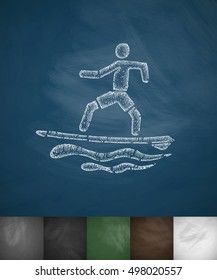 surfer on waves icon. Hand drawn vector illustration