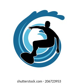 surfer on waves an illustration on a white background