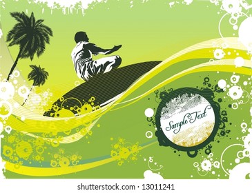 surfer on waves,palm trees & summer