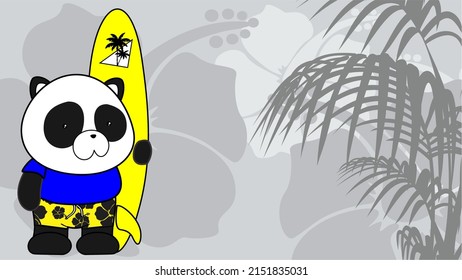 surfer panda bear kid cartoon summer tropical background in vector format