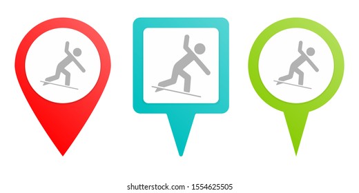 Surfer pin icon. Multicolor pin vector icon