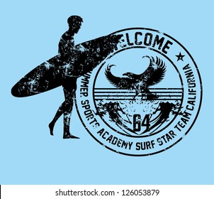 surfer retro vector art