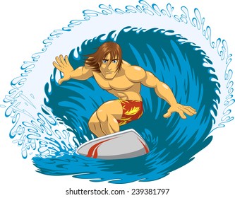 Surfer rides a blackboard during a storm, vector illustration