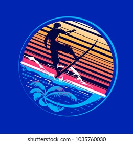 Surfer rides on a wave. Typography for t-shirt print