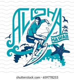 Surfer riding a big wave. Aloha. Hawaii