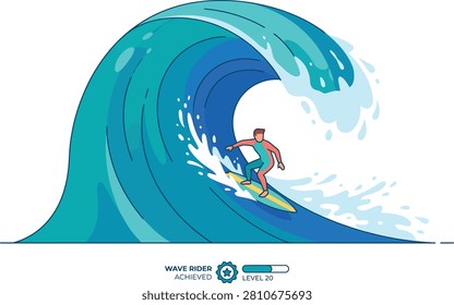 Surfer riding a large blue wave