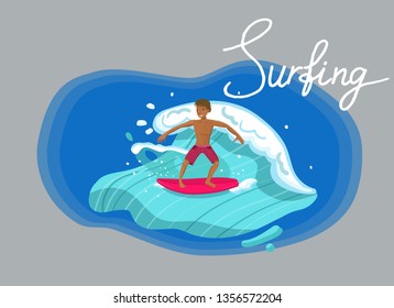 surfer riding wave with red board vector image