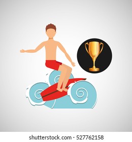 surfer riding wave trophy sport design vector illustration eps 10