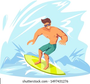 Surfer Riding Wave Vector Cartoon Stock Vector (Royalty Free ...