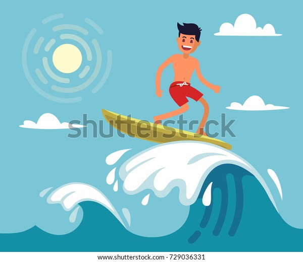 波に乗ったサーファー フラットスタイルのベクターイラスト のベクター画像素材 ロイヤリティフリー