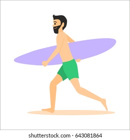 Surfer run with surfboard