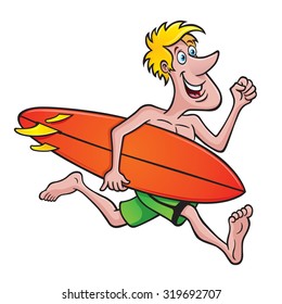 Surfer Running with a Surfboard