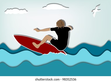 Surfer and a seagull a summer day, eps10 vector