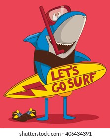 surfer shark cartoon character design