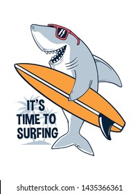 Surfer shark vector illustration, for t-shirt prints, posters and other uses.