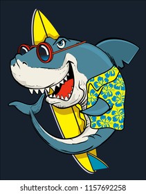 surfer shark vector with surfboard