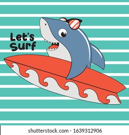 surfer shark vector with surfboard