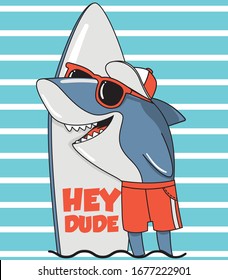 Surfer shark vector with surfboard