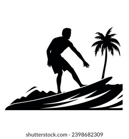 Surfer silhouette. Surfer black icon on white background