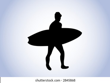 surfer silhouette with blue background