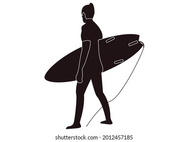 Surfer silhouette or icon in black on white